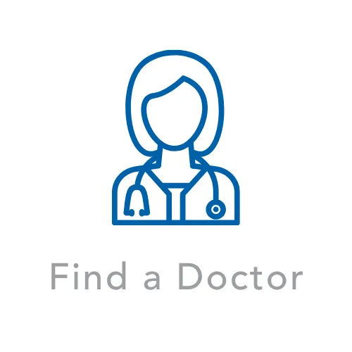 A blue stethoscope icon with the words `` find a doctor '' below it.