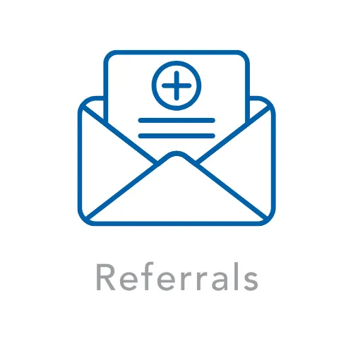A blue envelope with a medical referral in it.